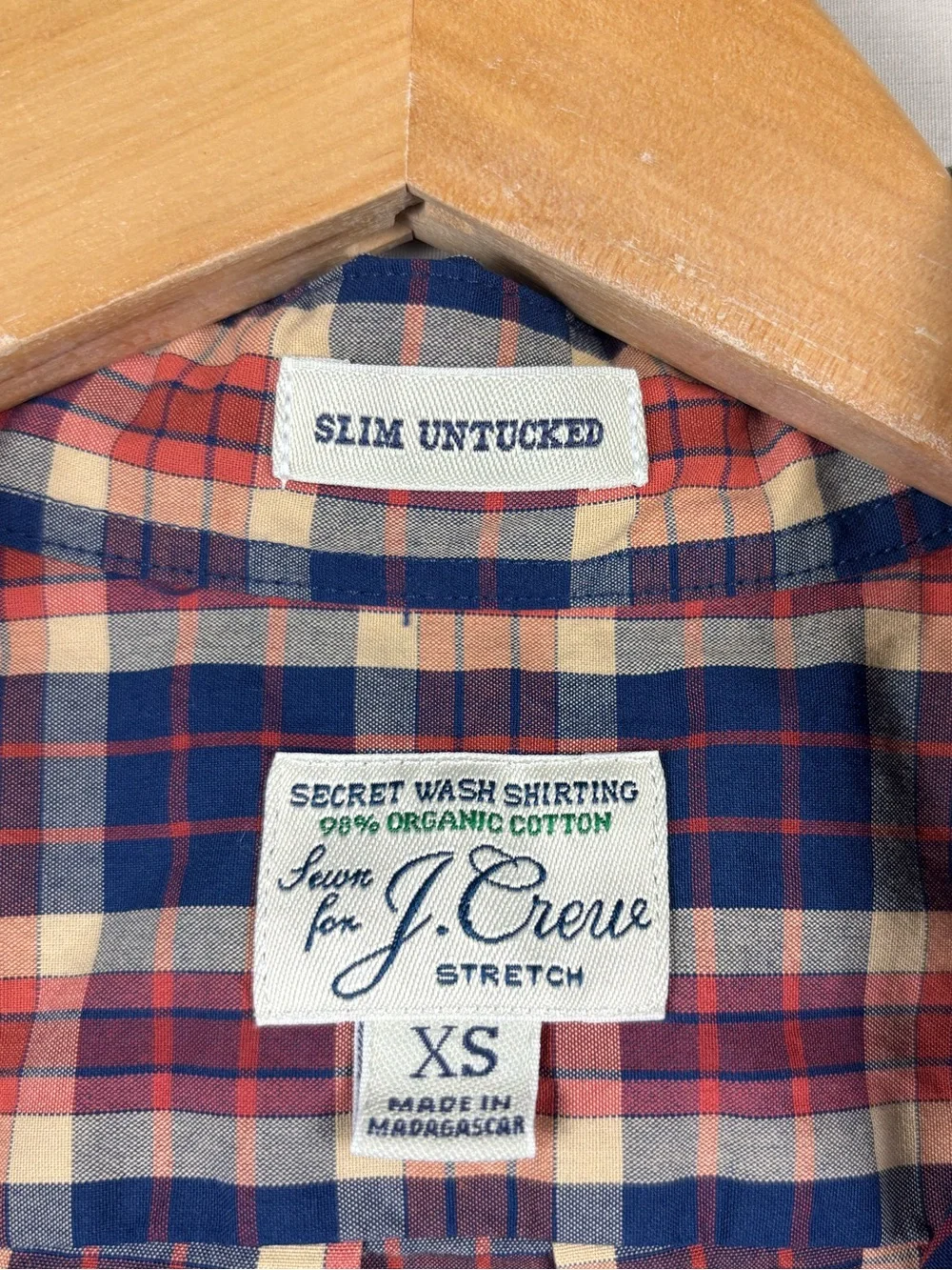 J.Crew Men’s XS Secret Wash Organic Cotton Stretch Plaid Slim Untucked Shirt